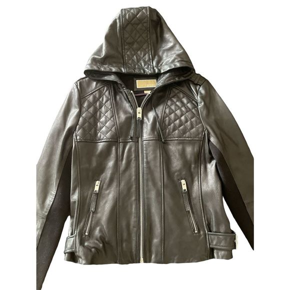 Michael Michael Kors real leather hooded jacket size large